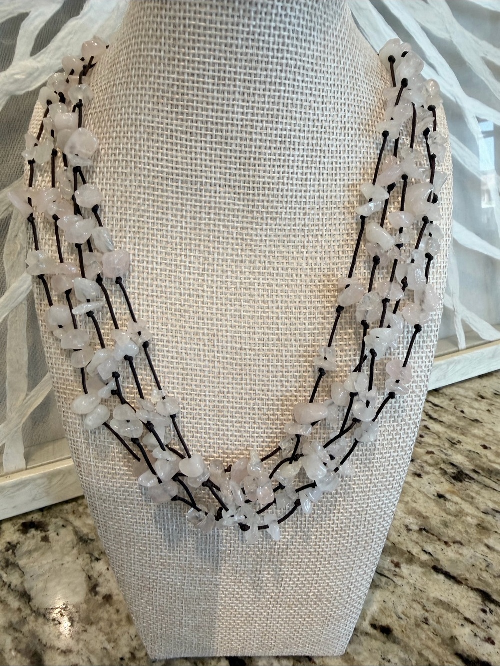 Vintage Multi-Strand Rose Quartz Chip Necklace